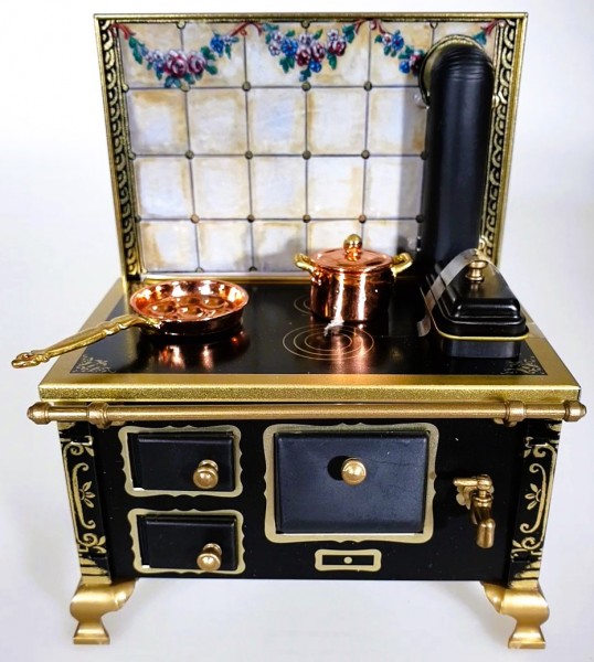 Herd 1:12, schwarz Rückwand Rosengirlande mit Zubehör, Made in Germany