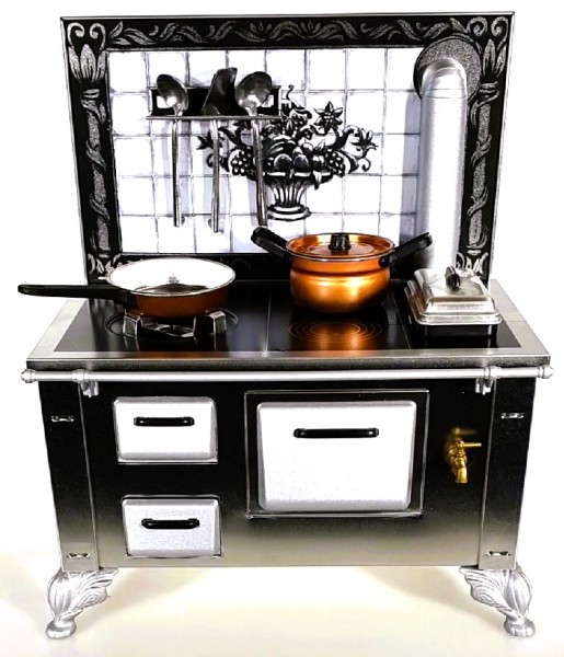 Cuisinière 1:6, métal argenté, fabriquée en Allemagne