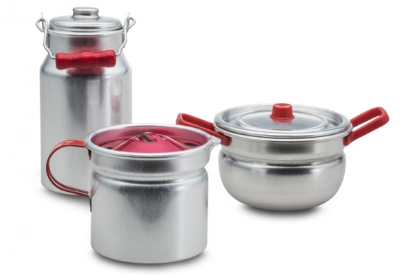 Kochgeschirrset aus Aluminium Milchkanne, Milchtopf und Topf Made in Germany